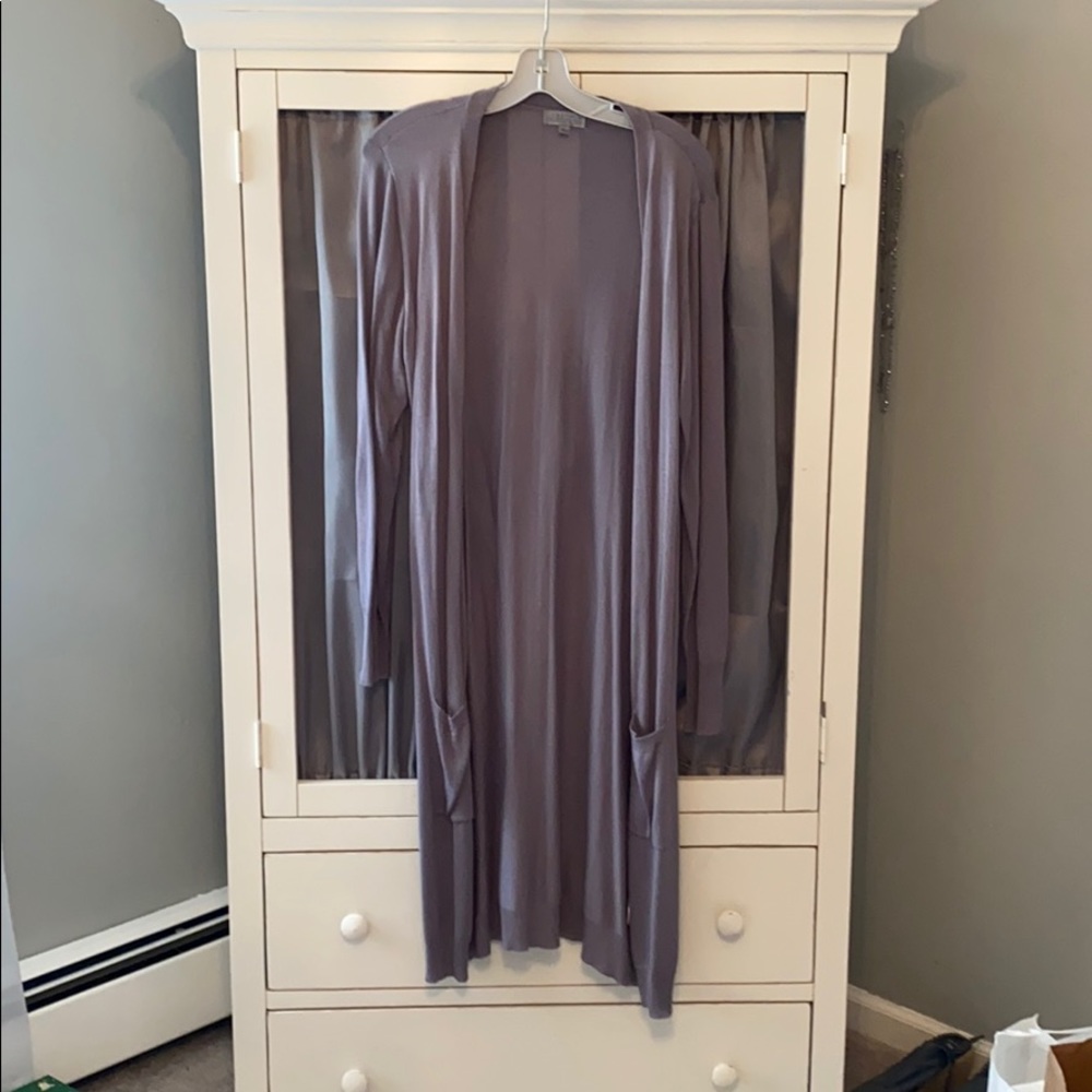 Long Gray Cardigan With Pockets